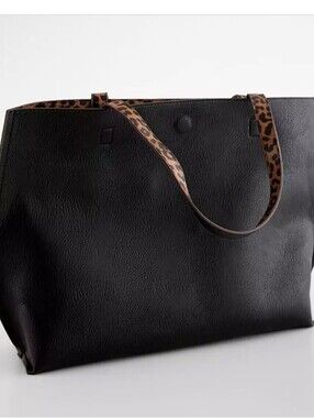 Street Level Black Leopard Pleather Reversible Tote w Dust Jacket NWT